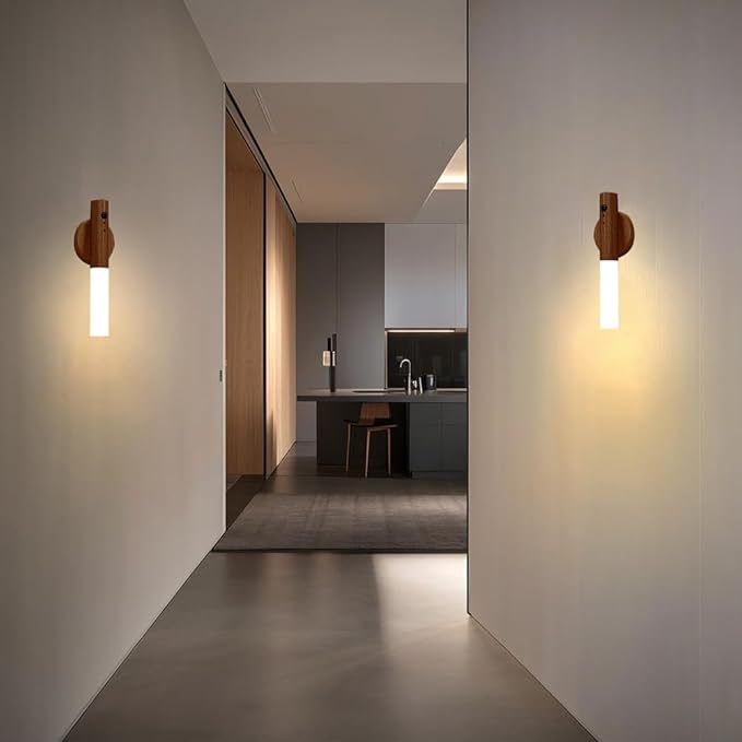 LANDGOO Motion Sensor Night Light RGB & Touch Control | USB-C Rechargeable Wooden Wall Sconce | Bathroom/Bedroom Light for Hallway, Stairs, Closet, Kids Room, Vanity, (Walnut Wood)-DeskLoop Office
