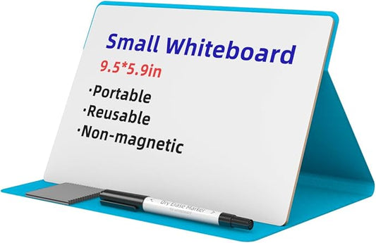 Small Dry Erase Board with Stand for Desk, Portable Reusable Desktop Notepad, 9.5* 5.9in Memo White Board,Office Home Supplies Desk Accessories MH770 (Blue)