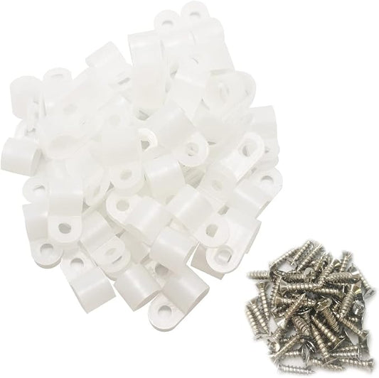 Cable Clamp R-Type Cable Clip Wire Clamp 3/8" Nylon Screw Mounting Cord by Alamic