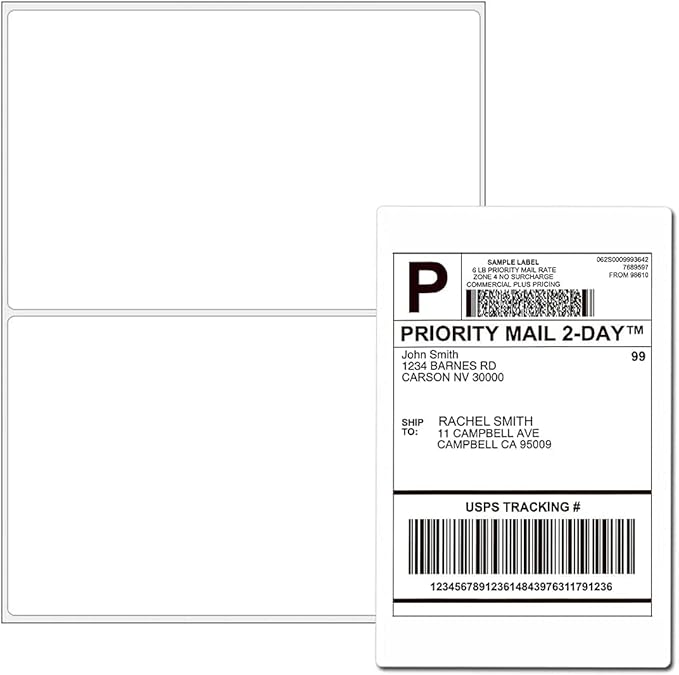 8.5 x 5.5 Half Sheet Shipping Labels for Laser and Inkjet Printers, 2 Per Page Self Adhesive Mailing Labels, White Blank Labels [500 Sheet 1000 Labels]-DeskLoop Office