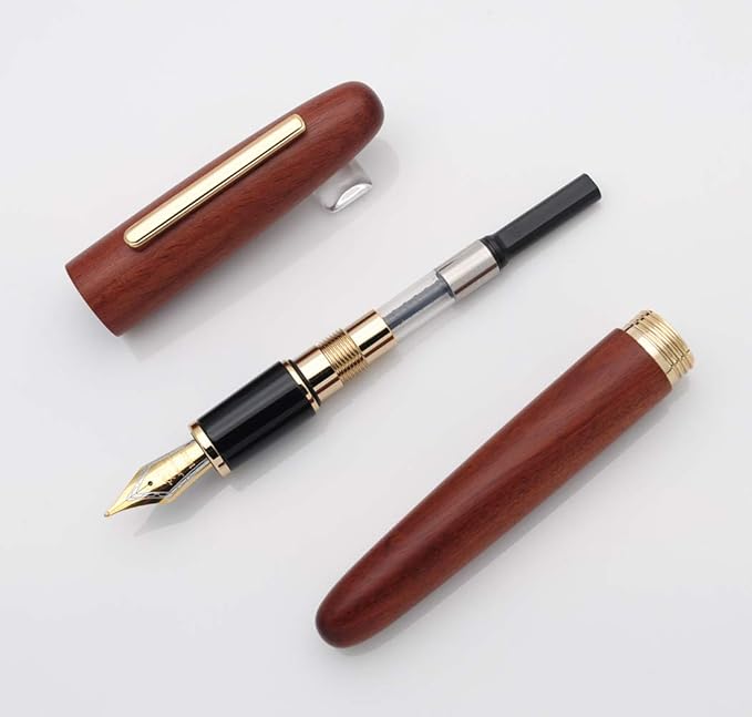 JINHAO 9056 Natural Wood Fountain Pen Handmade Ink Pen (Rosewood, Medium Nib 0.7mm)-DeskLoop Office