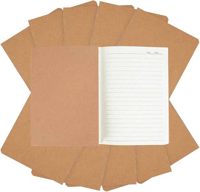 Bulk A5 Journal Notebook, Kraft Cover 80 Pages Lined Paper Journal for Traveler, Notes, Memo - Bulk Journals Sewn Brown Notebook for School Supplies, Office Supplie (line 80pages, 10pack)-DeskLoop Office