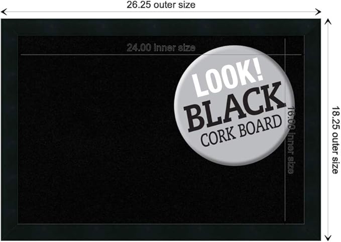 Amanti Art Black Cork Board for Wall, 18x26 Vision Board with Black Wood Frame, Medium Corkboard Office Decor for Home Organization, Modern Contemporary Corkboard Pinboard to display items for home-DeskLoop Office