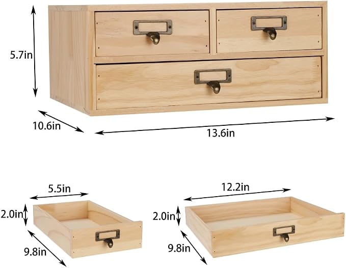 Wooden Storage Box Apothecary Drawers Vintage Wooden Box Wood Desktop Organizer - Image 3