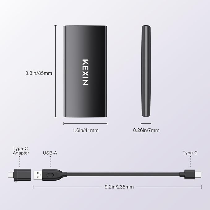 KEXIN External SSD 1TB External Hard Drive USB C Portable SSD, Up to 500MB/s, USB 3.1 External Solid State Drive 1T for PC Mac Android Game Console, Laptop, Xbox, PS4 and More-DeskLoop Office