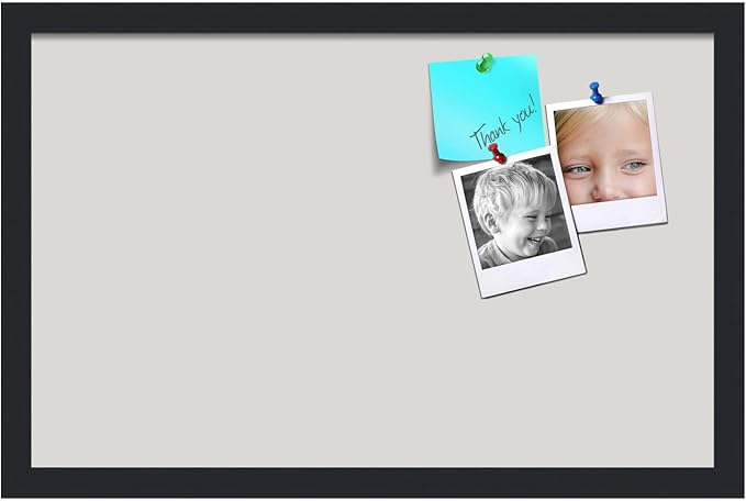 PinPix 22x14 Inch Cork Bulletin Board. This Decorative Framed Pin Board Comes with Light Stone Design and a Satin Black Frame. Ideal for Home Office Decor or Message Board (PinPix-1809)-DeskLoop Office