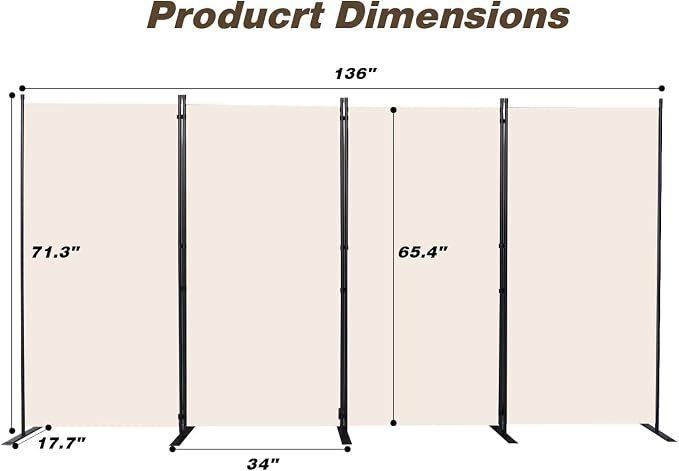 CHOSENM Room Divider, 4 Panel Folding Privacy Screens - Image 2