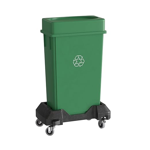 23 Gallon Green Recycle Slim Jim Trash Can with Drop Shot Lid and Dolly-DeskLoop Office