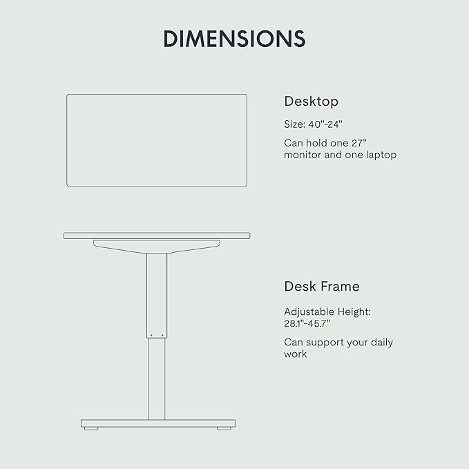 FLEXISPOT EN1 One-Piece Standing Desk, 40 x 24 Inches Large Height Adjustable Desk, Electric Sit Stand Desk Home Office Table Computer Workstation (White Frame + Black Desktop, 2 Packages)-DeskLoop Office