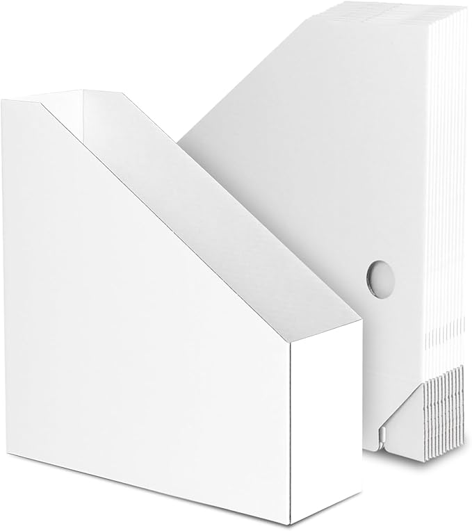 EXYGLO 12 Pack White Magazine File Holder, Cardboard Magazine Rack by EXYGLO