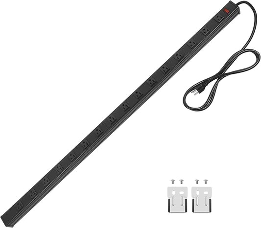 Heavy Duty Power Strip - 16 Outlet Industrial Metal Strip, 6FT Cord, 15A, 125V, 1875W (Black)-DeskLoop Office