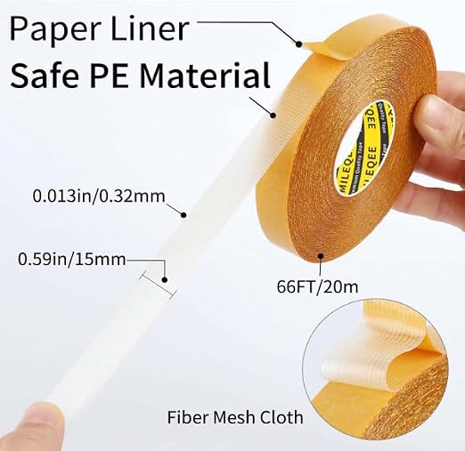 MILEQEE Double Sided Tape Heavy Duty, 0.59" x 66FT, Universal High Tack Strong - Image 2