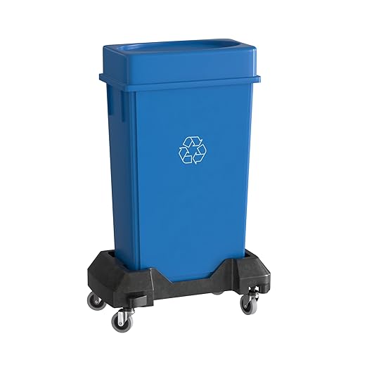 23 Gallon Blue Recycle Slim Jim Trash Can with Drop Shot Lid and Dolly-DeskLoop Office
