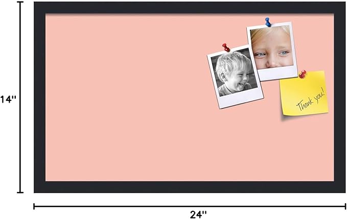 PinPix 24x14 Inch Cork Bulletin Board. This Decorative Framed Pin Board Comes with Pink Pastel Design and a Satin Black Frame. Ideal for Home Office Decor or Message Board (PinPix-1813)-DeskLoop Office