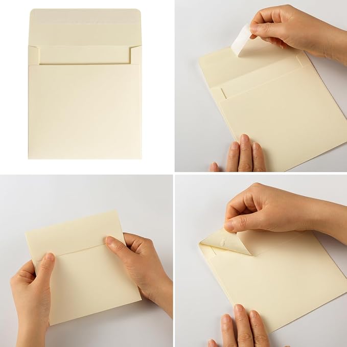 50 Pack 6 x 6 Square Envelopes Self Seal, Cream | - Image 3