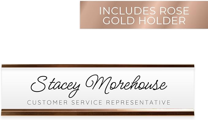 Personalized Black And White Script Desk Plate / 8" x 2" Custom Office Desk - Image 2