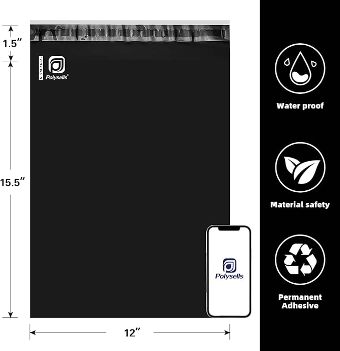POLYSELLS 1000 pcs 12x15.5 Inches Black Poly Mailers Shipping Envelopes - Image 2