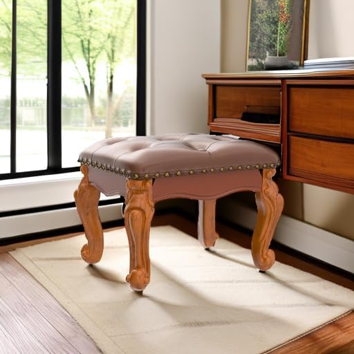 Foot Stool Ottoman Foot Rest Microfiber Leather Upholstered Footstool for Sofa, Living Room, Entryway, Solid Wood Stool (Light Brown)-DeskLoop Office