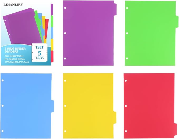 Colorful Binder Dividers with Tabs, Plastic Index with 5-Tabs, - Image 5