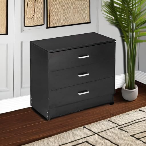 Karl home 3 Drawer Dresser, Modern Storage Chest of Drawers, Wood Bedside Table Night Table for Bedroom,Living Room (Black)-DeskLoop Office