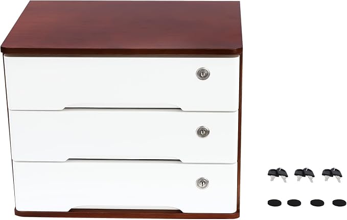 Lockable Desk Organizer Wooden Desktop Drawers Office Flat Files Storage Box - Image 7
