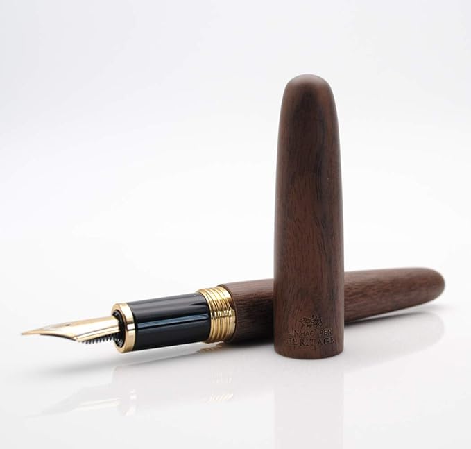 JINHAO 9056 Natural Wood Fountain Pen Handmade Ink Pen (Peach Wood, Fine Nib 0.5mm)-DeskLoop Office