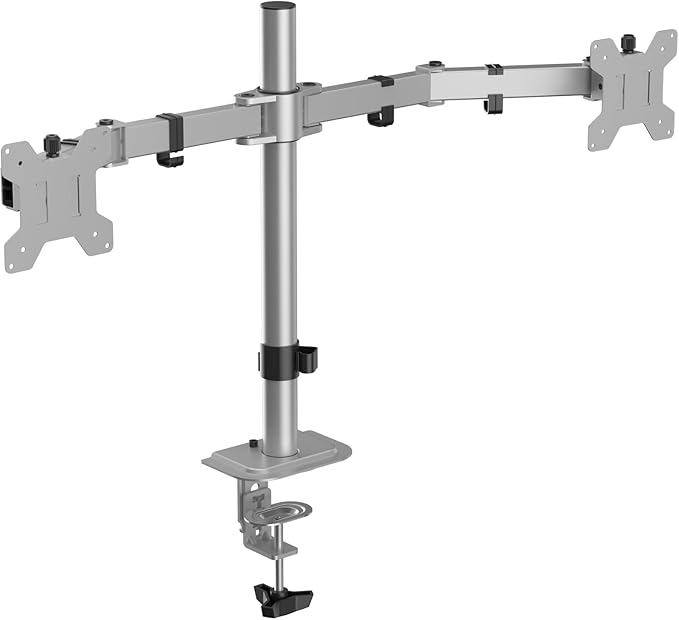 Suptek Dual Monitor Desk Mount, Adjustable Dual Monitor Arm for 2 Monitor Screens up to 38 inch, Extra Tall 15.75" Pole Monitor Stand for Desk, Holds up to 22 lbs,Silver(MD9442MS)-DeskLoop Office