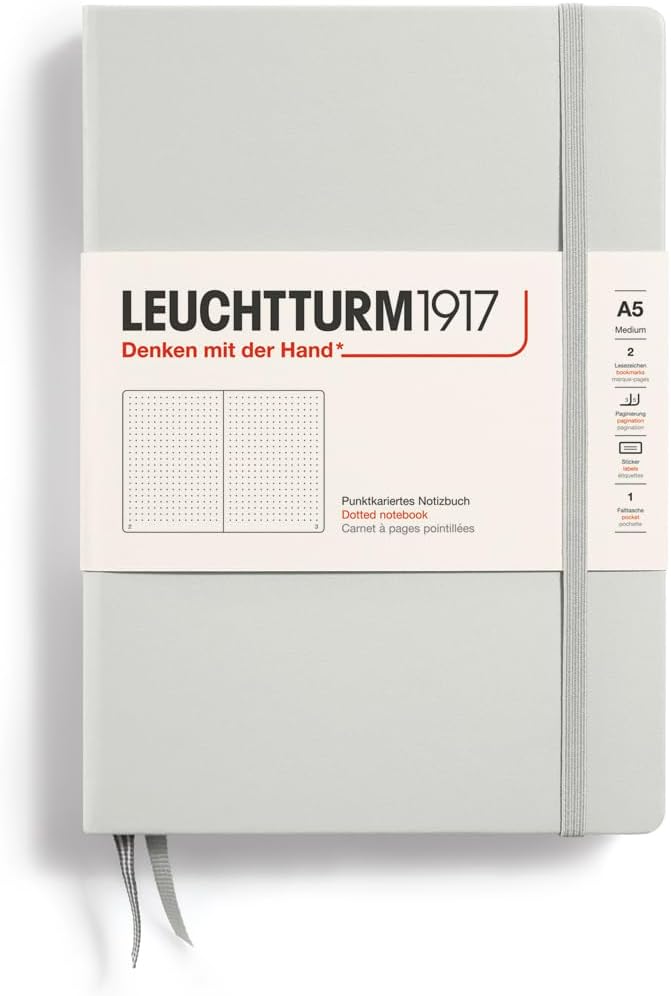 LEUCHTTURM1917 - Notebook Hardcover Medium A5-251 Numbered Pages for Writing and Journaling (Light Grey, Dotted)-DeskLoop Office
