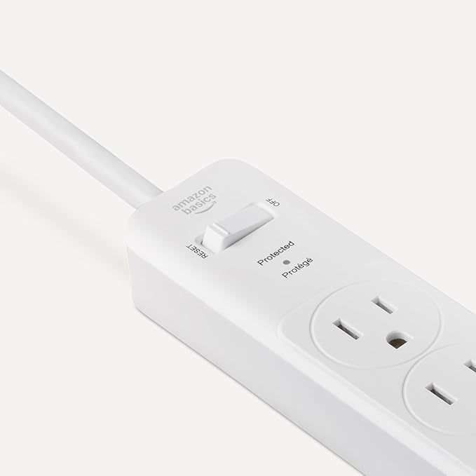 Amazon Basics Rectangle 6-Outlet, 600 Joule Surge Protector Power Strip, 2ft, Small, White, 2-Pack-DeskLoop Office