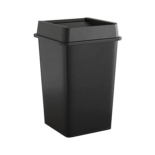 35 Gallon Black Square Commercial Trash Can with Lid-DeskLoop Office