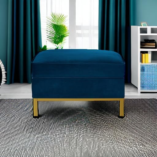 24KF Large Square Couch Ottoman, Velvet Ottoman with Padded Cushion, Large Foot Rest for Living Room - Navy-DeskLoop Office