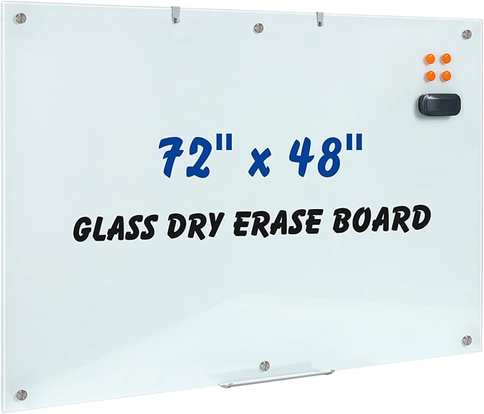 Large Glass Dry Erase Board, 72 x 48 Inches Magnetic Glass Whiteboard for Wall, 6' x 4' Frameless Board for Office, Home, School-DeskLoop Office