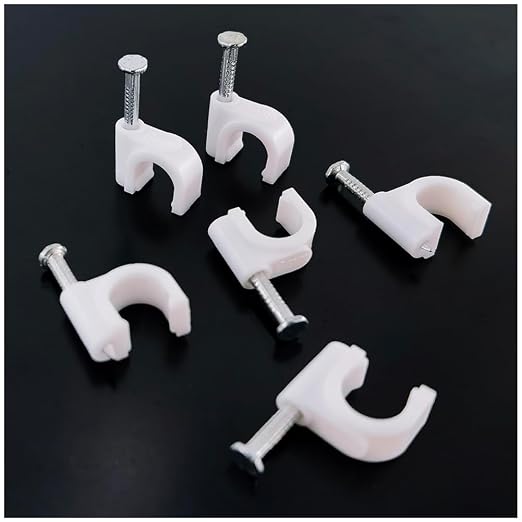 HS Cable Clips 8mm with Steel Nail 200 Pieces White, Ethernet Management U by HS