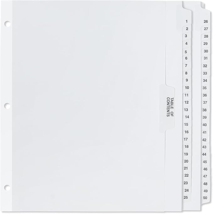 Blue Summit 1-50 Numbered Dividers by BlueSummitSupplies