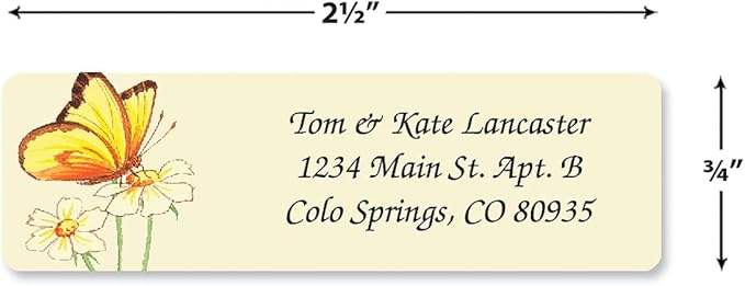 Butterflies Rolled Personalized Return Address Mailing Labels with Dispenser, Set of 500, 5 Designs, Small ¾ x 2½ Inch Size, Custom Self-Adhesive Sticker Roll, by Colorful Images
