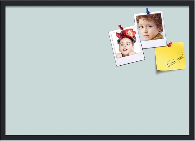 PinPix 34x24 Inch Cork Bulletin Board. This Decorative Framed Pin Board Comes with Soft Blue Design and a Satin Black Frame. Ideal for Home Office Decor or Message Board (PinPix-1814)-DeskLoop Office