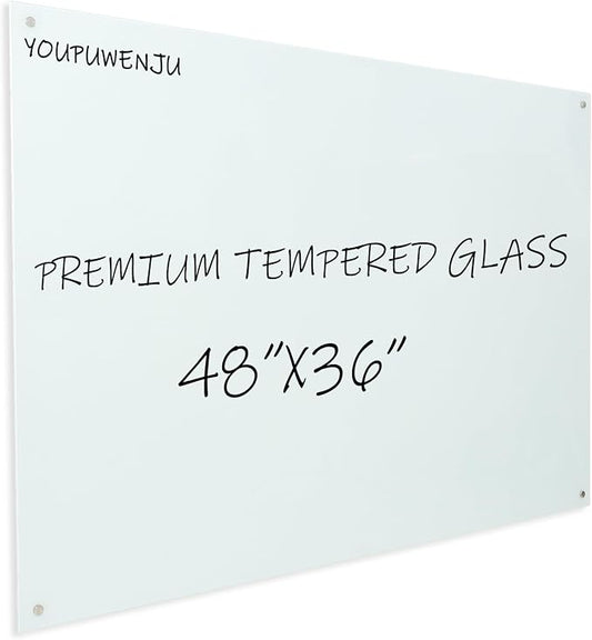 Magnetic Glass Writeboard 48"X36" Premium Tempered Dry Erase Boards Wall by YoupuStationery
