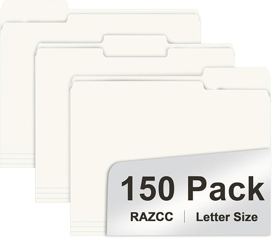 File Folder, RAZCC 150 Pack 1/3 Cut Tab File Folders Letter Size, Folders by RAZCC