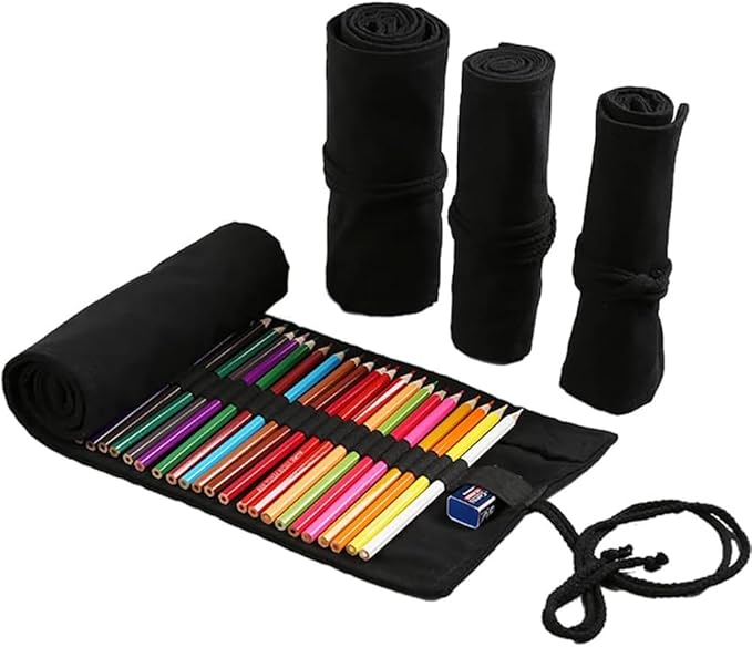 DIYOMR 12/24/36/72 Slots Pencil Wrap Pencil Rolls, Artist Colored Pencil Roll by DIYOMR