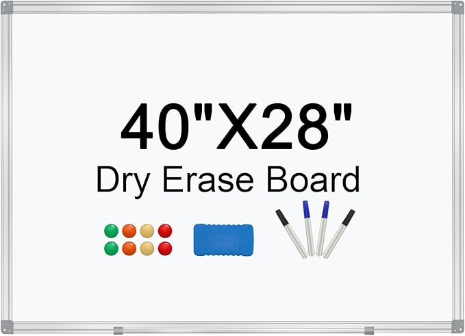 H-Qprobd Dry Erase Board for Wall Aluminum Presentation Magnetic Whiteboard with Long Pen Tray, Wall-Mounted White Board for School, Office and Home (40"x28")-DeskLoop Office