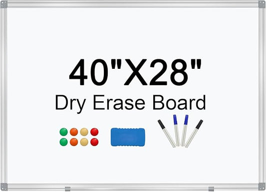 H-Qprobd Dry Erase Board for Wall Aluminum Presentation Magnetic Whiteboard with Long Pen Tray, Wall-Mounted White Board for School, Office and Home (40"x28")-DeskLoop Office