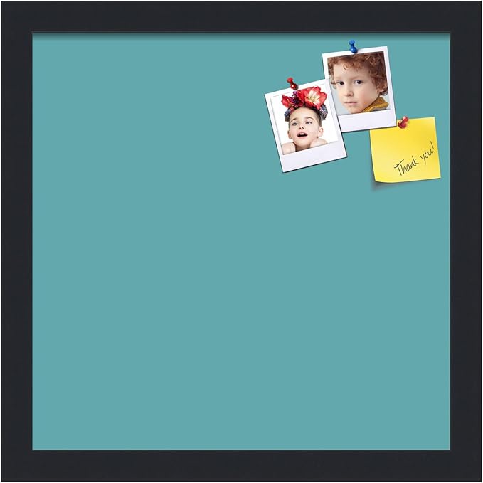 PinPix 13x13 Inch Cork Bulletin Board. This Decorative Framed Pin Board Comes with Aqua Pastel Design and a Satin Black Frame. Ideal for Home Office Decor or Message Board (PinPix-1806)-DeskLoop Office