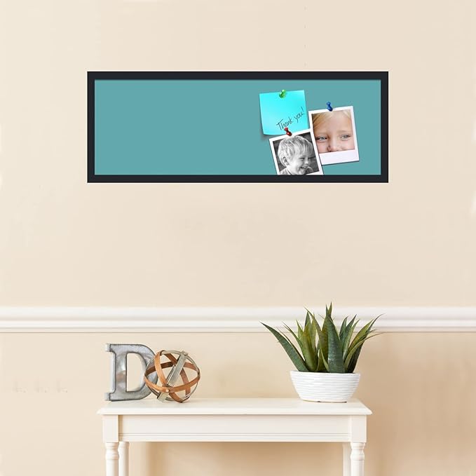 PinPix 36x12 Inch Cork Bulletin Board. This Decorative Framed Pin Board Comes with Aqua Pastel Design and a Satin Black Frame. Ideal for Home Office Decor or Message Board (PinPix-1806)-DeskLoop Office