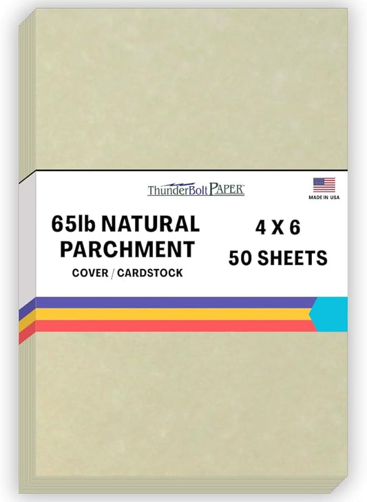 50 Natural Parchment 65lb Cover Paper Sheets 4 X 6 Inches Cardstock Weight Colored Sheets 4" X 6" (4X6 Inches) Photo|Card|Frame Size - Printable Old Parchment Semblance-DeskLoop Office