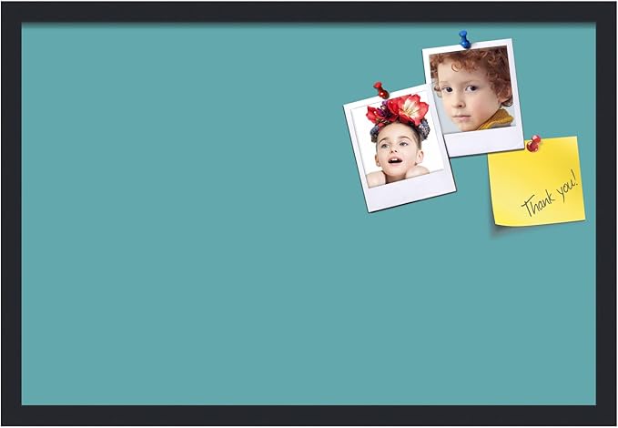 PinPix 27x18 Inch Cork Bulletin Board. This Decorative Framed Pin Board Comes with Aqua Pastel Design and a Satin Black Frame. Ideal for Home Office Decor or Message Board (PinPix-1806)-DeskLoop Office