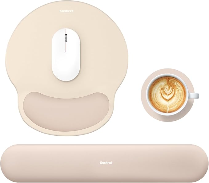 Sushret Mouse Pad and Keyboard Wrist Rest, 3-in-1 Gel Memory Foam Ergonomic by Sushret