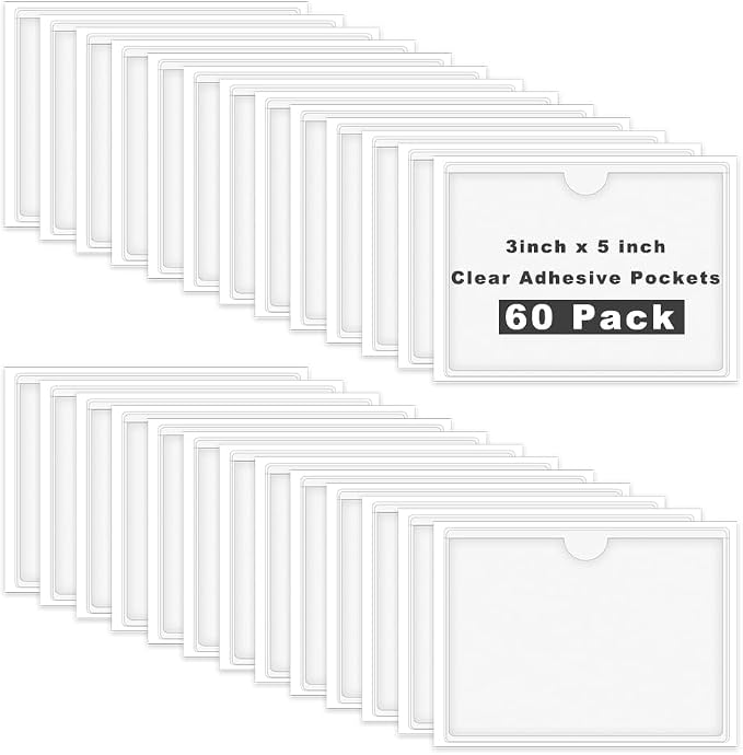 60 Pack 3 X 5 Inches Adhesive Index Card Pockets, Storage Bins by IheDovb