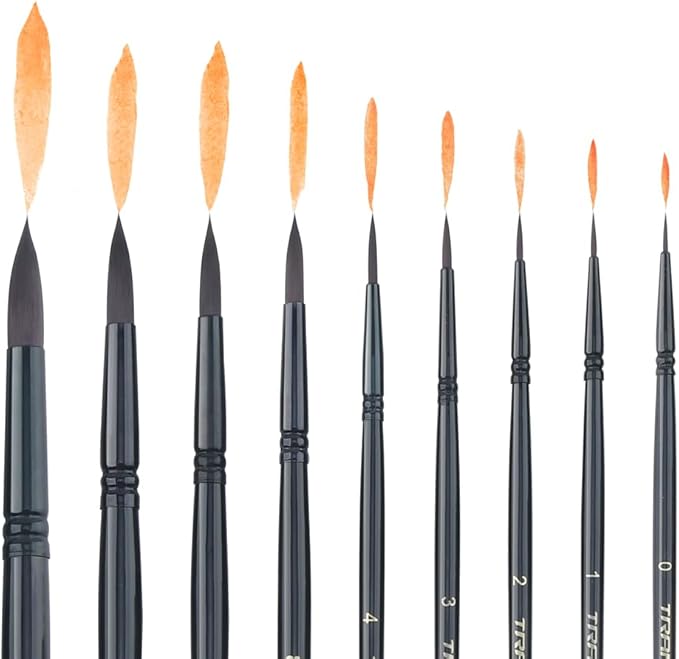 Transon Round Paint Brush Set 9pcs Synthetic Sable Hair for Acrylic Painting Watercolor Painting Gouache Ink Craft and Detail Painting Black Color-DeskLoop Office