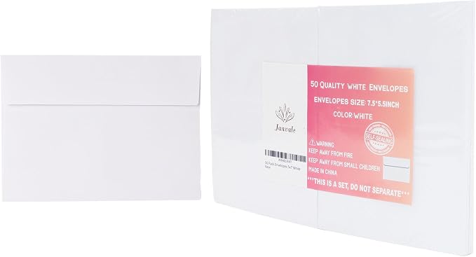 Janvale 5x7 Envelopes 50 Pack, A7 White Envelopes - Image 6