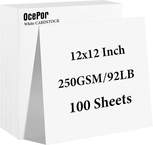 OcePor 100 Sheets White Cardstock 12” x 12”, 92lb/250gsm Black Card Stock, Thick Card Stock Paper, Heavy Cardstock Paper for Printer, Resume, Scrapbooks, Art, Crafts, Business Cards-DeskLoop Office